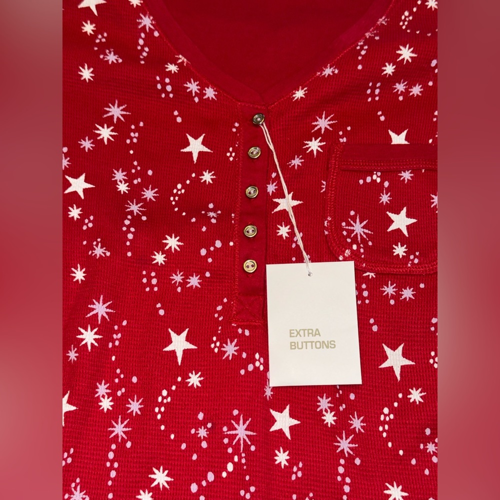 VICTORIA’S SECRET VINTAGE Y2K THERMAL PJ PAJAMA SET HENLEY RED STARS RARE NWT M - Picture 3 of 11